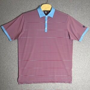 FootJoy Men's Golf Red & Blue Striped Bird Crest Logo Short Sleeve Polo Size‎ XL